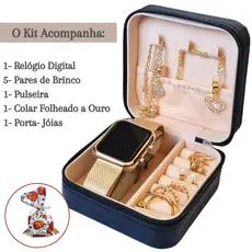 Relogio feminino Digital  + Acessórios  - 6x Bincos  Colar Pulseira Porta Joias - Presente para mulher, presente natal