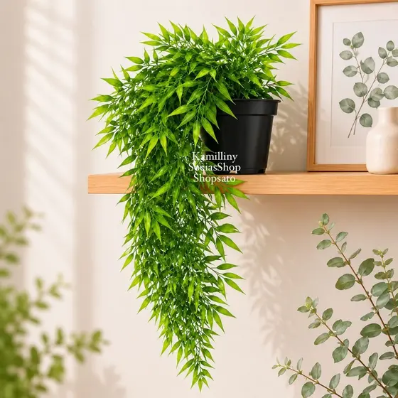 Bambu Da sorte pendente Completo COM VASO PRETO DE PLÁSTICO Arranjo artificial Decorativo De Parede Enfeite