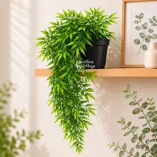 Bambu Da sorte pendente Completo COM VASO PRETO DE PLÁSTICO Arranjo artificial Decorativo De Parede Enfeite