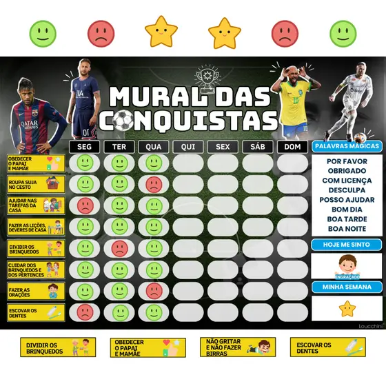 Quadro organizador Diário Infantil de Atividades – Tema: Futebol "Neymar" 30x22 cm
