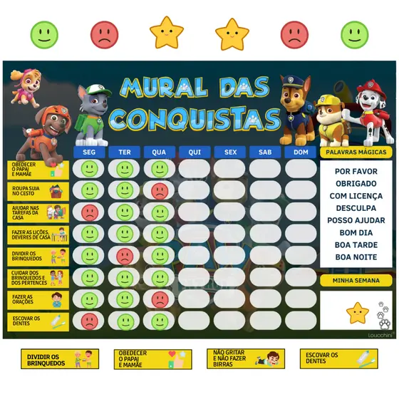 Quadro Rotina Diária E Tarefas Infantil Tema Patrulha Canina