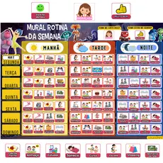 Quadro de Rotina Infantil Magnético "Divertidamente" 178 Tags Organização Semanal Crianças Geladeira