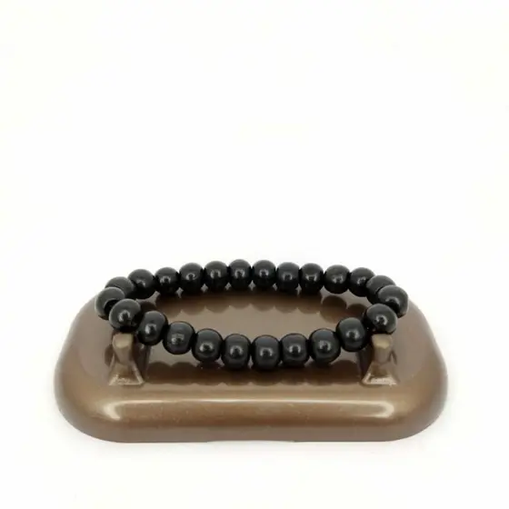 Pulseira de madeira masculino feminino bolinha preto marrom branco elastico