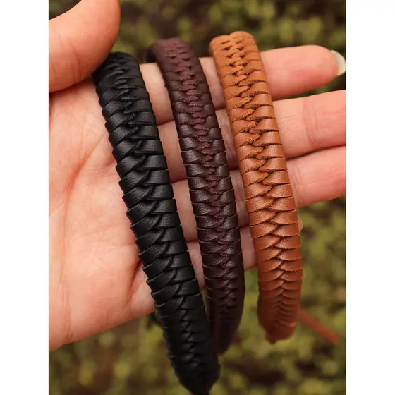 Pulseira Bracelete Masculina Feminina Couro Trançado Pele de Cobra