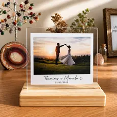 Kit 20 Lembrancinhas Casamento Porta Retrato com Base Madeira Personalizado com Foto