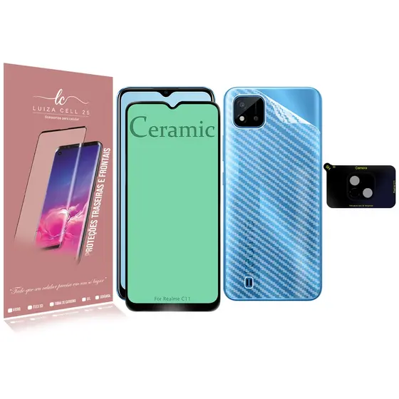 Pelicula Cerâmica + PELICULA Camera E pELICULA carbono Compativel Realme C11 6.52 - Luiza Cell25