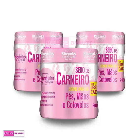 KIT com 3 Creme SEBO DE CARNEIRO com uréia - Rhenuks 200 ml