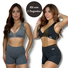 kit 2 Conjunto Fitness Top e Short Feminino Academia Bermuda LeggingTops Bermuda Fitness