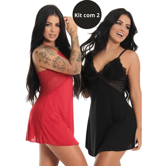KIT 2 Camisola Sensual de Renda Sem Bojo Linha Noite Pijama Marieta
