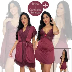 Kit Luxo Robe Romantic + Camisola Sensual Linha Noite