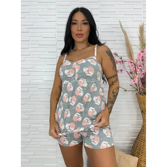 Pijama feminino baby dool macio suede estampado