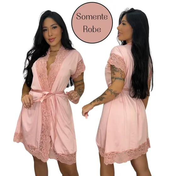 Robe Feminino Noiva Renda Luxo Roupão de Banho Kimono