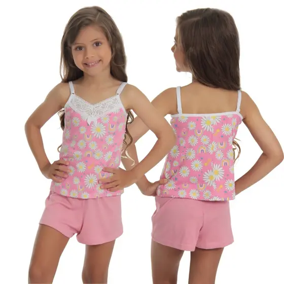 Pijama Infantil Curto Baby Doll Estampado Short suede Doll Alcinha ajustável