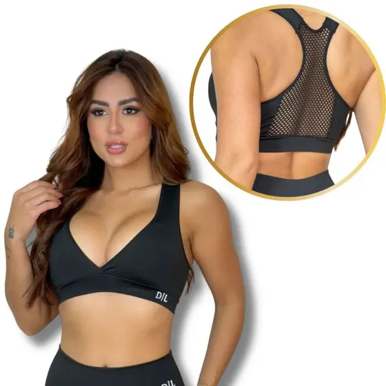 Top Fitness Nadador Decotado Com Tela Suplex Academia Malhar Treino Topper Sem Bojo Feminino
