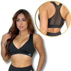 Top Fitness Nadador Decotado Com Tela Suplex Academia Malhar Treino Topper Sem Bojo Feminino