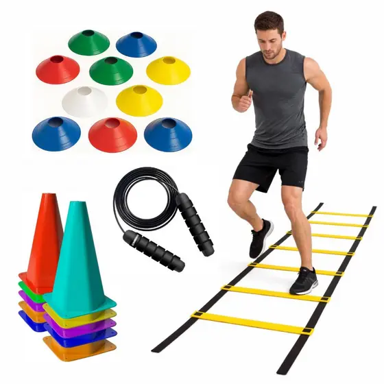Kit Funcional 1 Escada Agilidade 10 Cones 10 Pratos 1 Corda