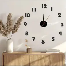 Relogio 3d parede relevo aplique decoração escritorio sala cozinha silencioso numero preto moderno