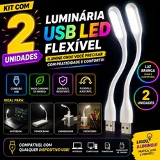 Kit 2 Mini Luminária Led USB Luz Portátil Lampada Abajur Notebook Flexível