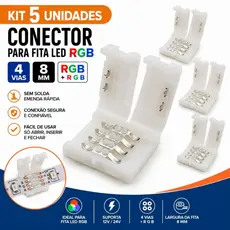 Conector Para Fita Led Luz RGB 8mm Conector 4 Vias Kit com 5 Unidades