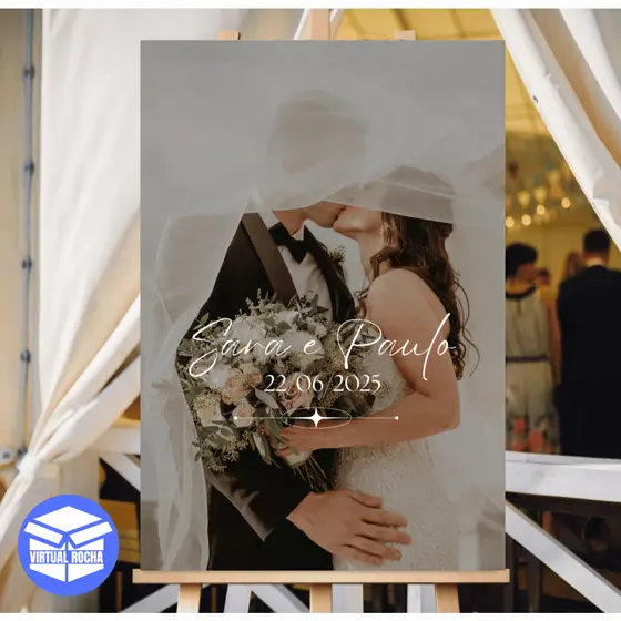 Quadro Decorativo Casamento com Foto Nome e Data Modelo Romântico Personalizado em MDF