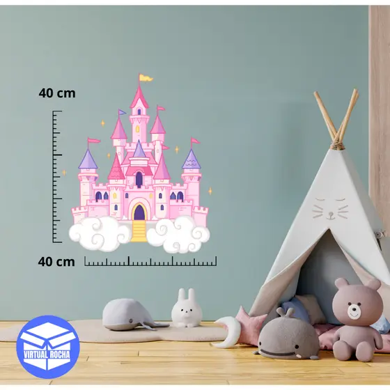 Adesivo Decorativo Parede Infantil Quarto Castelo Princesa Rosa