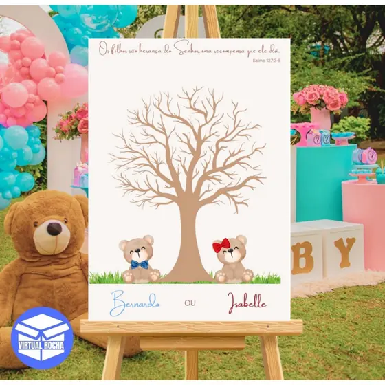 Quadro Decorativo Chá Revelação Personalizado Ursinho Árvore Digital