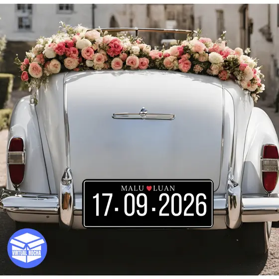 Placa Decorativa Para Carro Casamento Personalizada Básica Fundo Preto