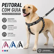 Peitoral Coleira Com Guia Cachorro Cão Grande Medio Porte Forte Resistente Reforçado