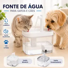 Bebedouro Fonte de Agua para Gatos e Cachorros 1,5 Litros Automático Elétrica USB Silenciosa
