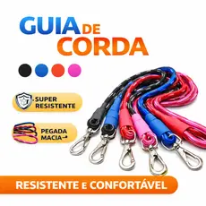Guia de Corda 1,2m Reforçada Resistente Pet Cachorro Caes Mosquetão Acabamento Termo Retratil