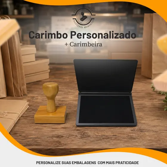 Carimbo 4x4  Cm Personalizado + Carimbeira Para Sacola Kraft