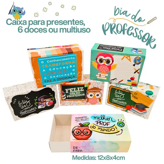 10 Caixas para 6 doces, Pães de mel, Lembrancinhas e presente para o Dia dos Professores
