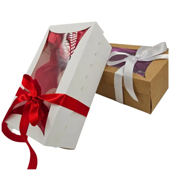 Caixa Para PRESENTE Grde (27x15x10cm de altura) com visor de acetato | embalagens Branco e Kraft