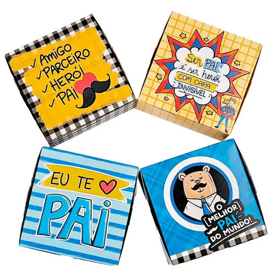 10~40 Caixas para o dia dos Pais. Para 4 Doces, presentes, sabonetes, lembrancinhas. 8,5x8,5x3,5cm.