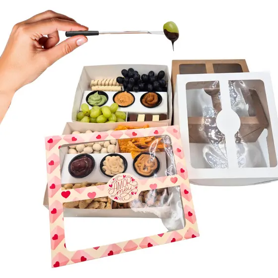 15 Caixas para Fondue com visor pvc e berço divisórias Presente ou lembrancinha 22,5x19,5x6,5