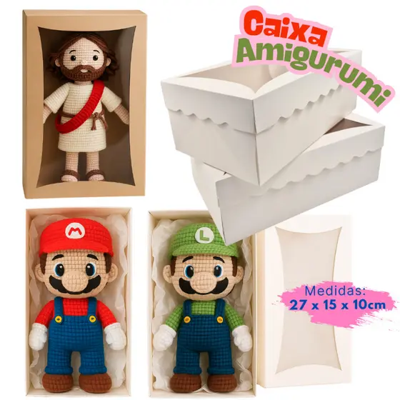 Caixa Para Presente Amigurumi, bonecos e artesanatos (27x15x10cm de altura) com Visor de acetato
