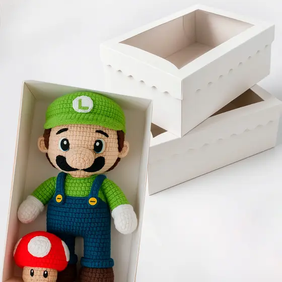 Caixa Para Amigurumi grande (27x15x10cm de altura)  com visor embalagem Branco e Kraft lembrancinha