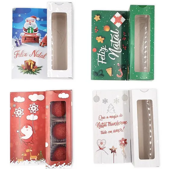 Kit 15 Caixas Natalinas com Cartão Acoplado para 3 a 4 Doces, Cones e outros. presente de natal