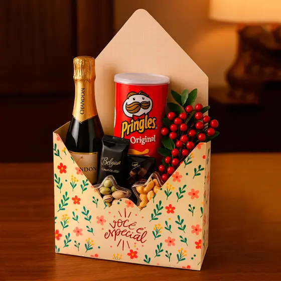 Caixa de presente Carta Envelope Grande. Lembrancinha com Flores, sabonetes, cosméticos etc.