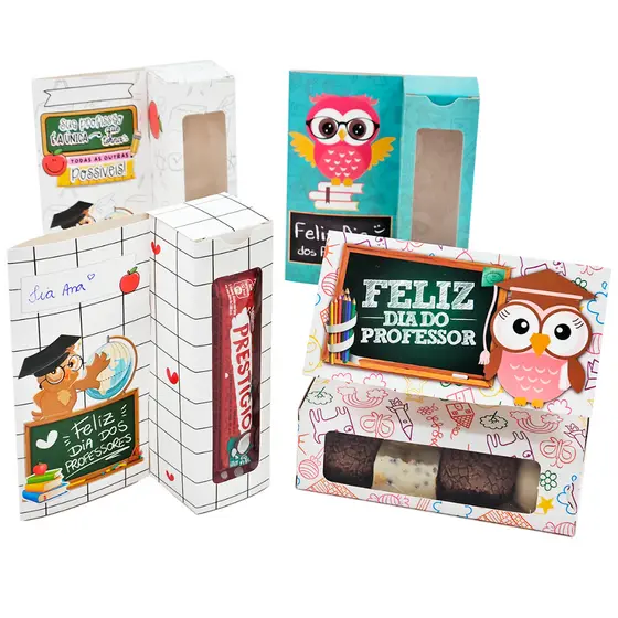 15 embalagens Caixa Cartão para lembrancinha do Dia dos Professores. 3 a 4 doces, brigadeiros etc