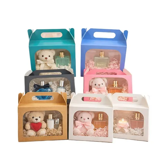 Embalagem Caixa Maleta com Visor para Doces Cosméticos Kits Presenteáveis 15x12x6