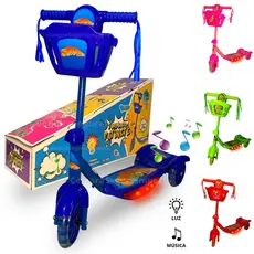 Patinete Infantil 3 Rodas Com Música Luz E Cesto 50 Kg