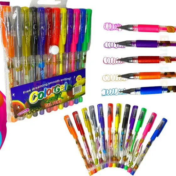 Kit 12 Canetas Gel Com Glitter Perfumadas Cheiro De Frutas
