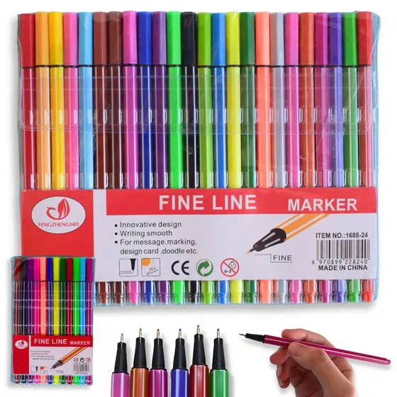 Caneta Ponta Fina 24 / 12 Cores Letras Mais Bonitas e Coloridas