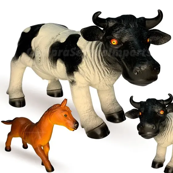 KIt Cavalo Vaca Brinquedo Grande C/ Som Borracha Fazendinha
