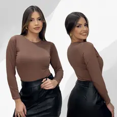 Body Feminino Manga Longa Gola Redonda Collant Forro Frontal Inverno Frio Blusa Feminina