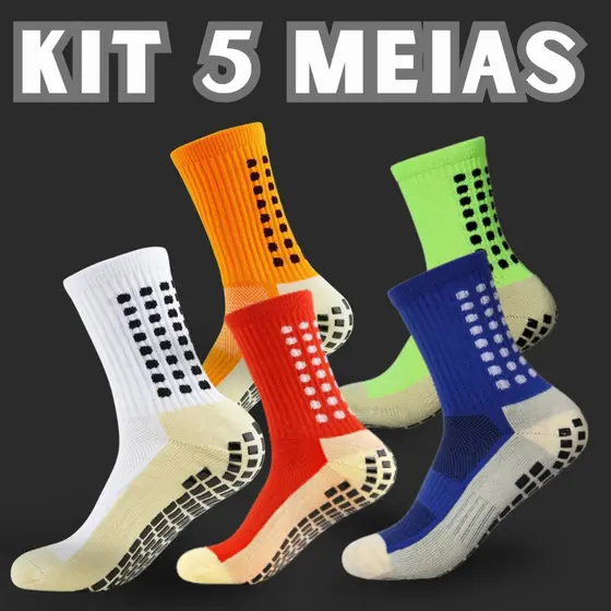 KIT 5 Pares Meias de futebol Meias Esportivas De Algodão Antiderrapantes De Alta Qualidade