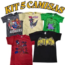Kit 5 Camisetas Manga Curta Estampado Infantil Menino Sortidos Verão Masculino