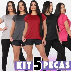 Kit 5 Blusas Camisa Feminina Fitness Academia Dry Fit Camisetas Musculação Treino Tapa Bum Bum