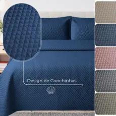 Kit Colcha Cobre Leito Casal Lisa 2,20x2,40 3 Pçs Dupla Face Com Porta Travesseiro Matelado Habitat